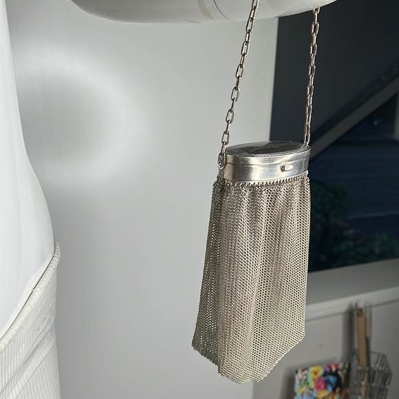 Antique Sterling Silver 925 Chain Mesh Expandable Top Snap Mirror Bag Super Rare - Picture 3 of 16